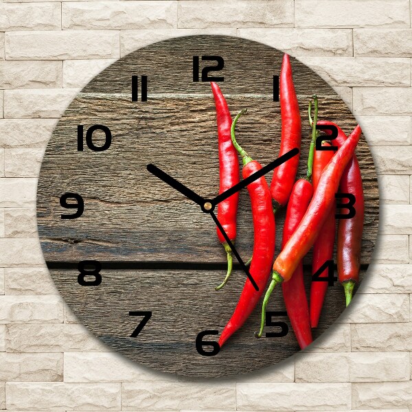 Round glass clock Chilli peppers