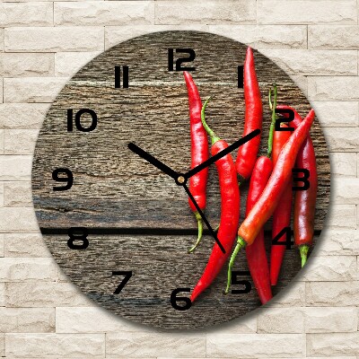 Round glass clock Chilli peppers