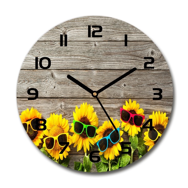 Round glass wall clock Sunflowers