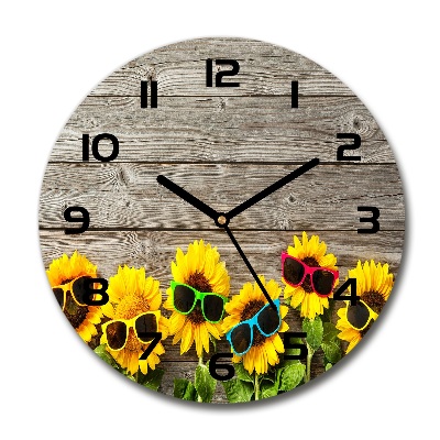 Round glass wall clock Sunflowers