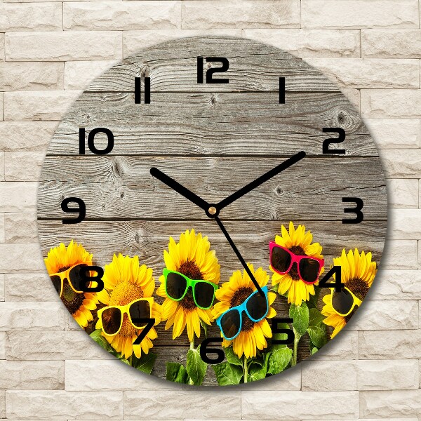 Round glass wall clock Sunflowers