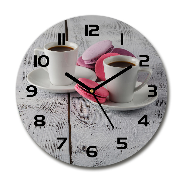 Round glass wall clock Coffee and cakes