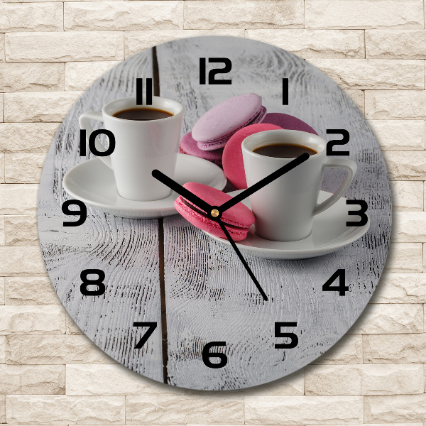 Round glass wall clock Coffee and cakes