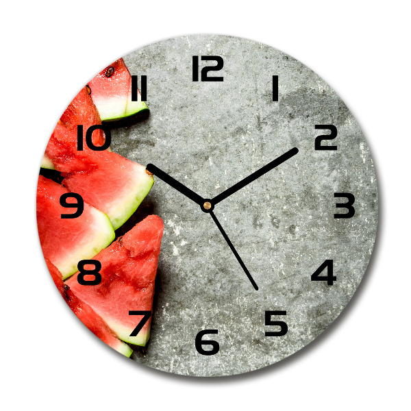 Round glass wall clock Chopped watermelon