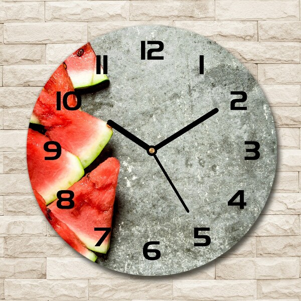 Round glass wall clock Chopped watermelon