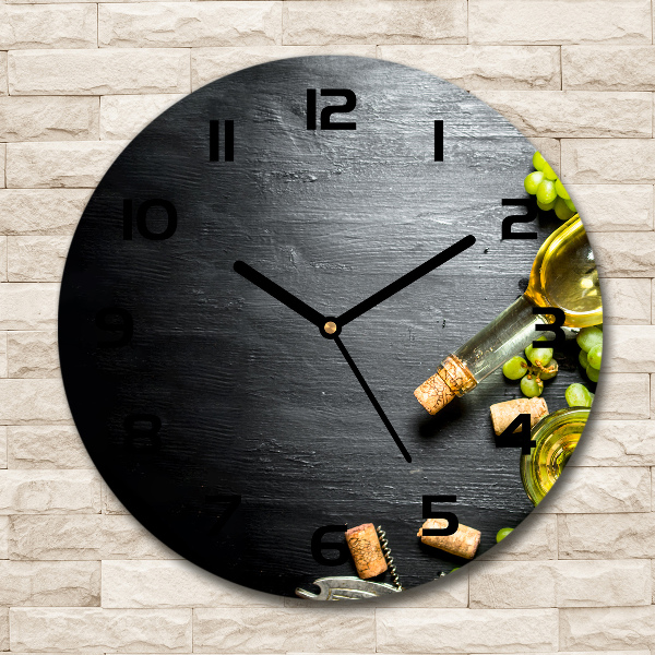 Round glass wall clock White wine and fruit