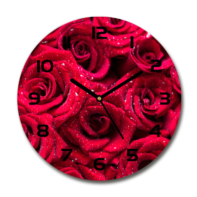 Round wall clock Drops on roses