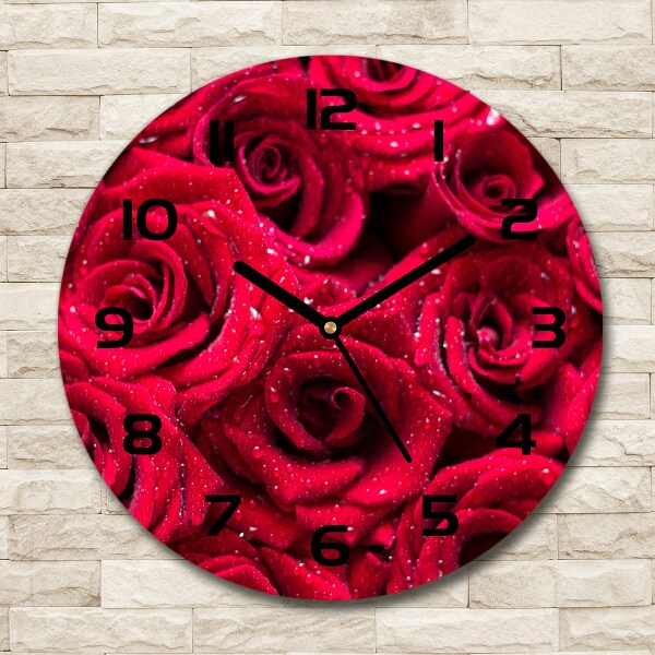 Round wall clock Drops on roses