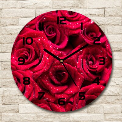 Round wall clock Drops on roses