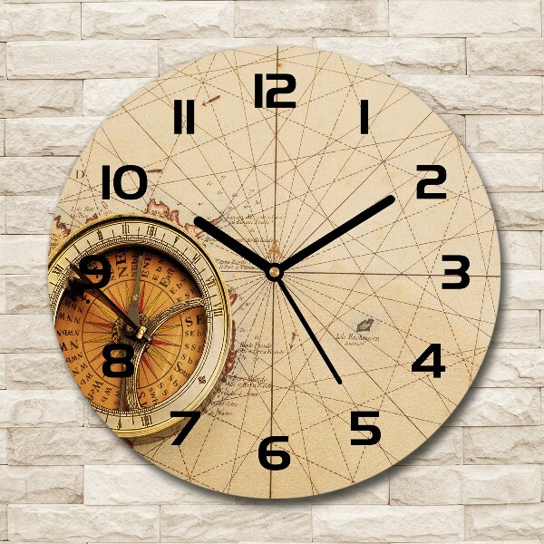 Round wall clock Compass on the map