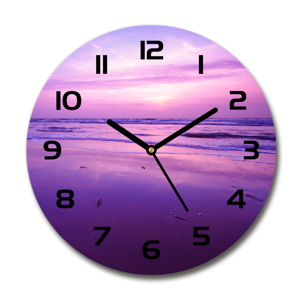 Round glass wall clock Sunset sea