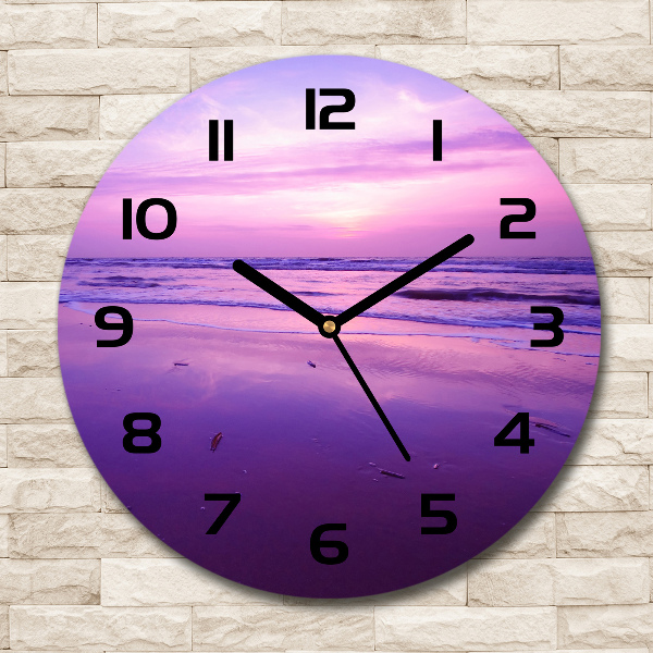 Round glass wall clock Sunset sea