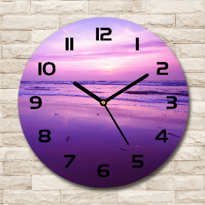 Round glass wall clock Sunset sea