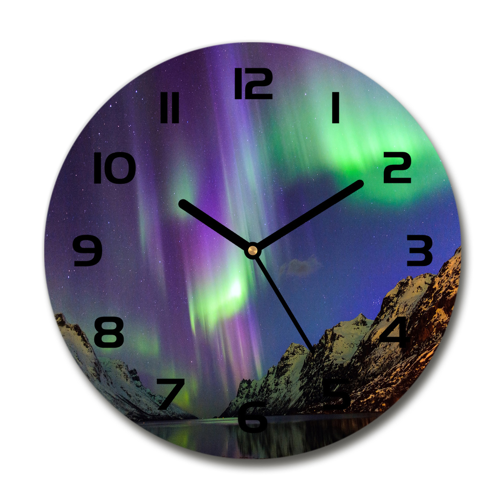 Round glass clock Northern lights