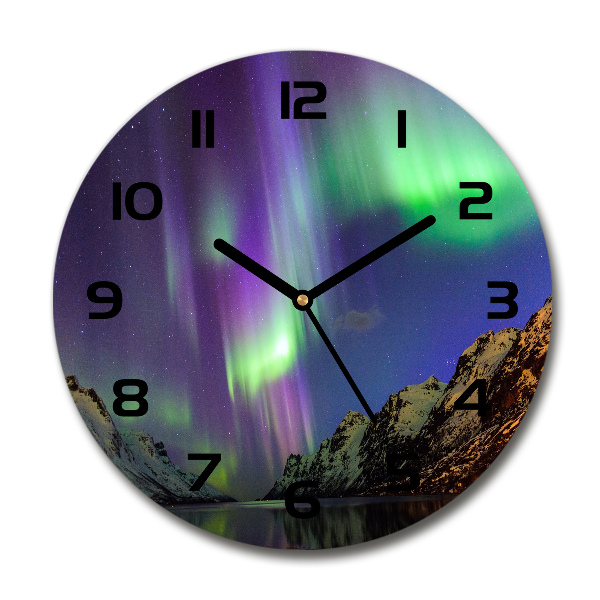 Round glass clock Northern lights