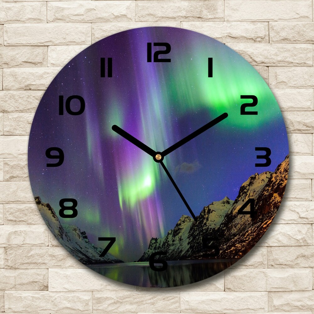 Round glass clock Northern lights