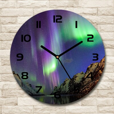 Round glass clock Northern lights