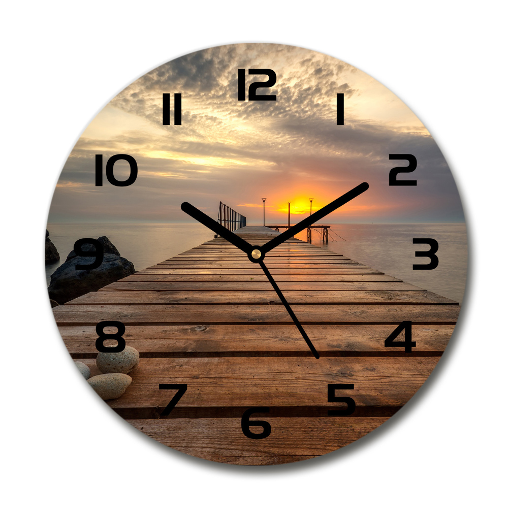 Round glass wall clock Wooden pier