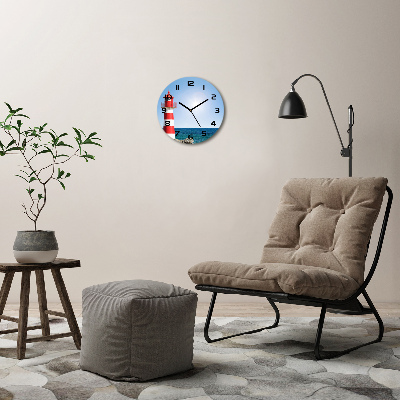 Round glass wall clock Lighthouse