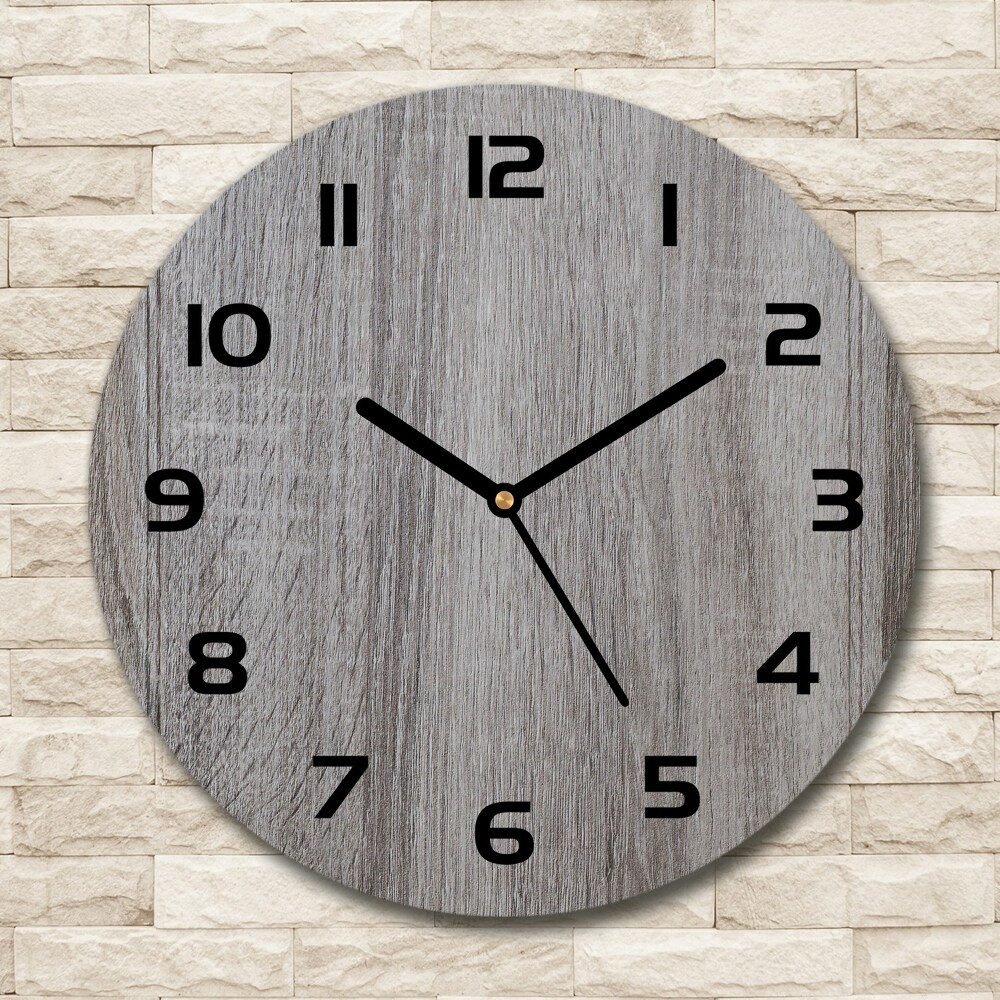 Round glass clock Wood