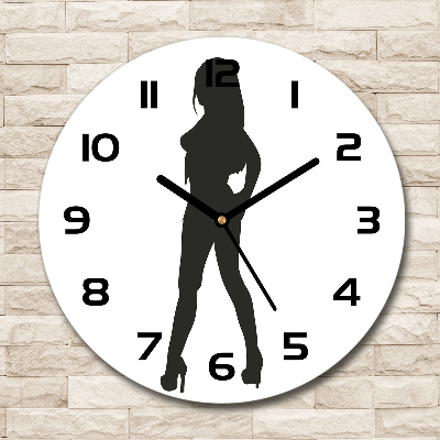 Round glass clock A woman's silhouette