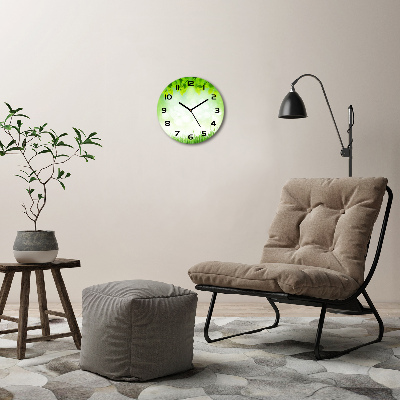 Round glass wall clock Leaves and grass