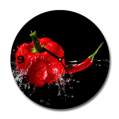 Round glass clock Red peppers