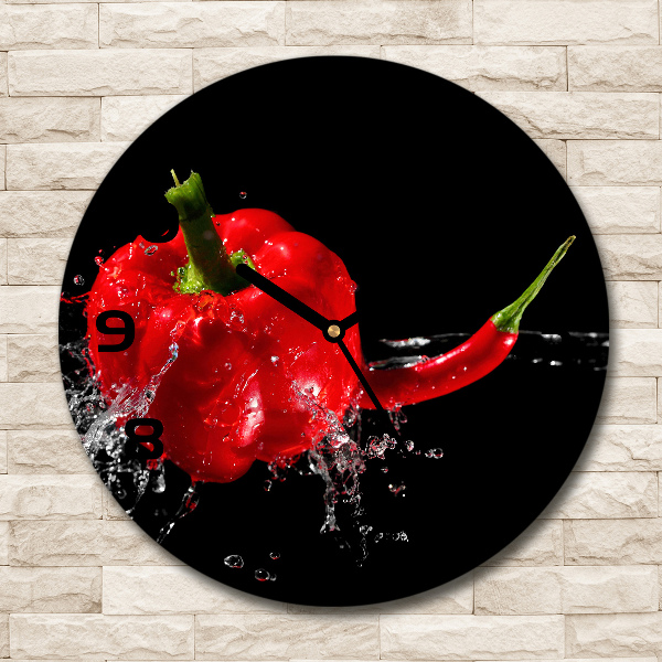 Round glass clock Red peppers