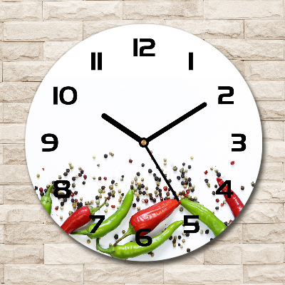 Round glass clock Chilli peppers