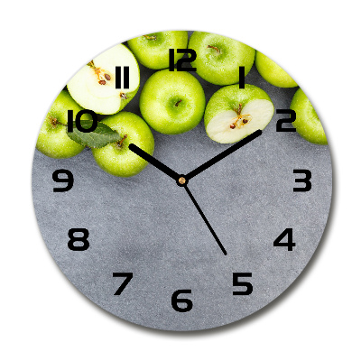 Round glass clock Green apples