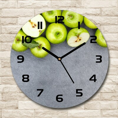 Round glass clock Green apples