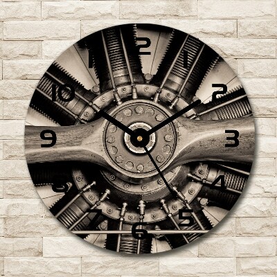 Round glass wall clock Aircraft engine