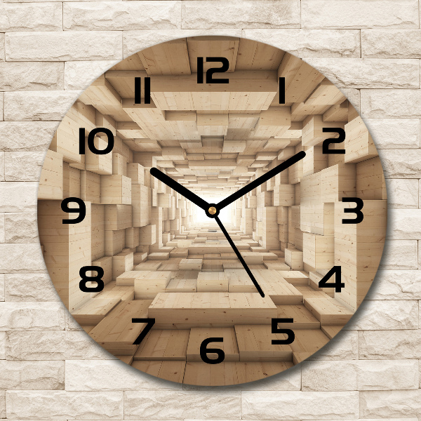 Round wall clock Wooden tunnel