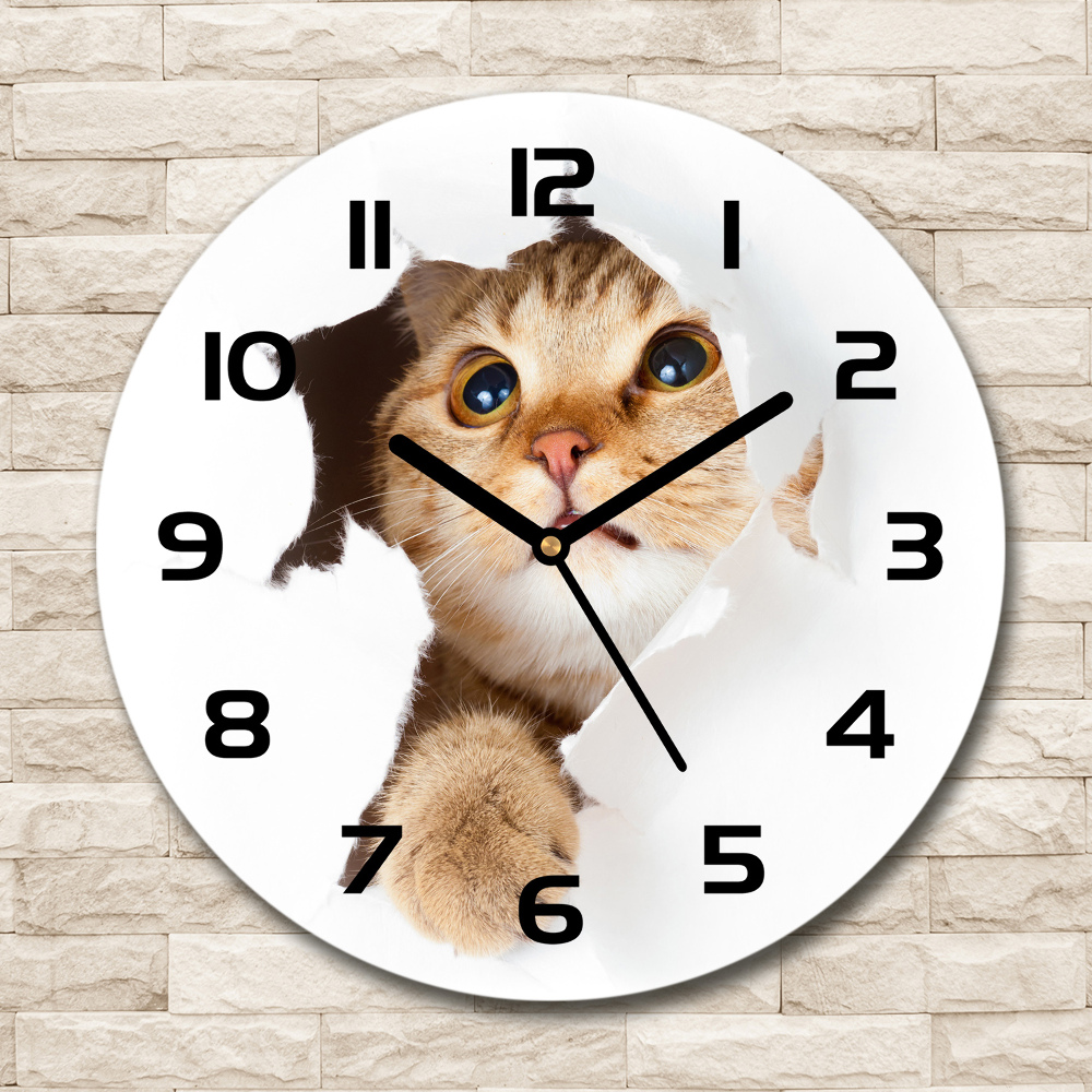 Round wall clock Cat in a hole