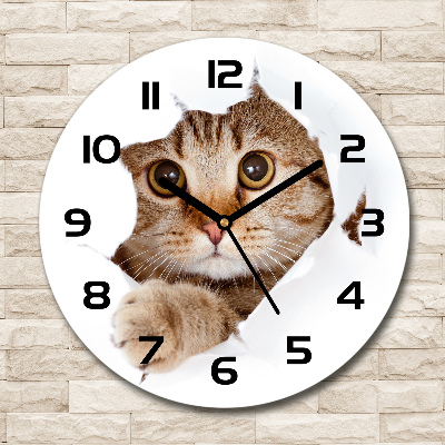 Round glass wall clock Cat