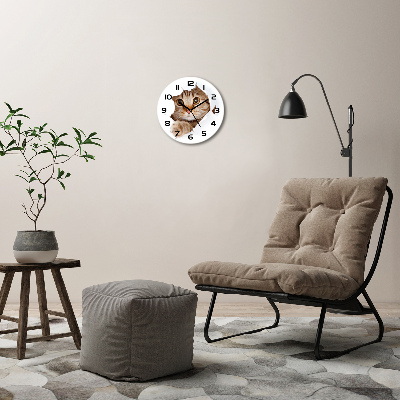 Round glass wall clock Cat