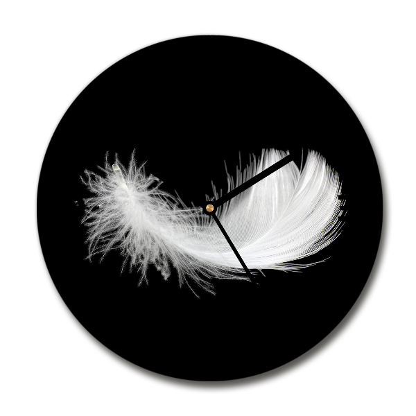 Round glass clock Feather