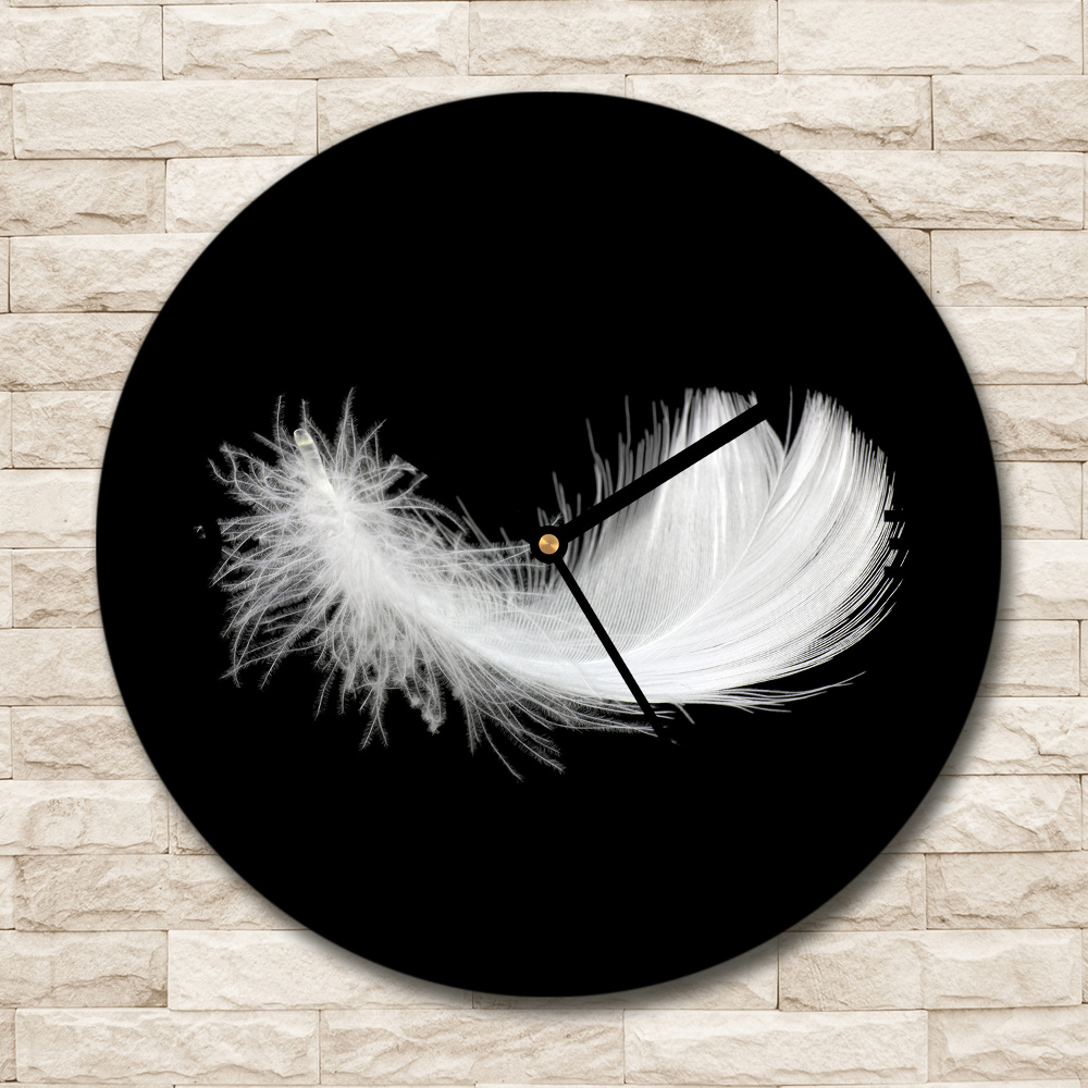 Round glass clock Feather