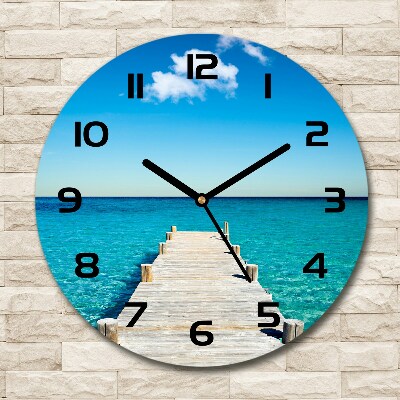 Round wall clock Wooden pier