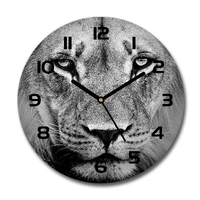 Round glass wall clock Portrait of a lion