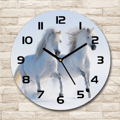 Round wall clock Two horses in the snow