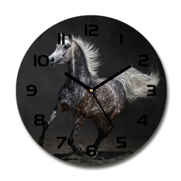 Round glass wall clock Gray Arabian horse