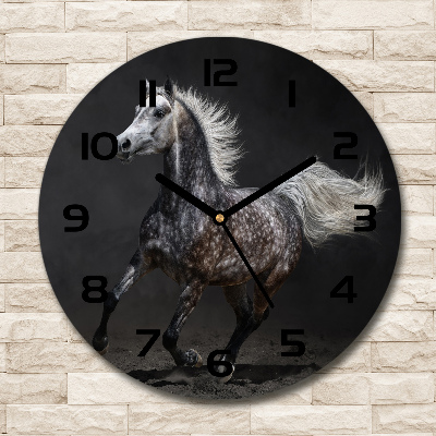 Round glass wall clock Gray Arabian horse