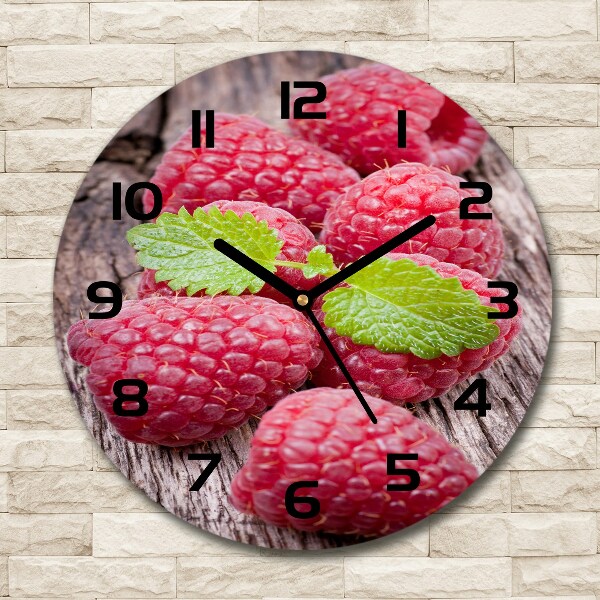 Round glass wall clock Raspberries