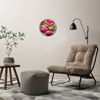 Round glass wall clock Raspberries