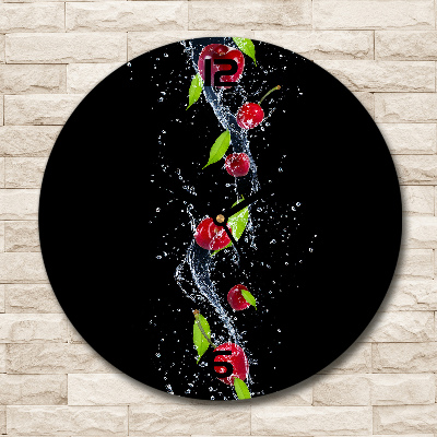 Round glass wall clock Cherries