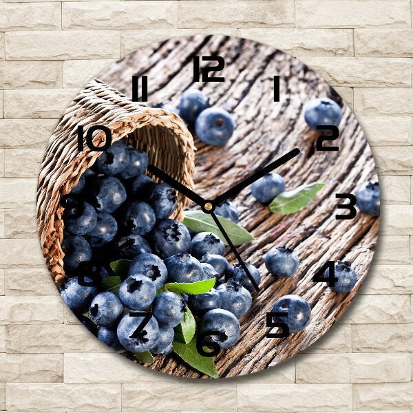 Round glass wall clock Berries in the basket