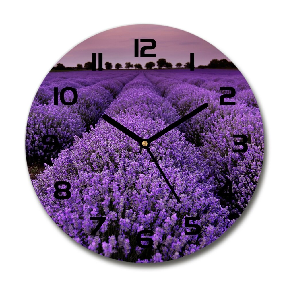 Round glass clock Lavender field