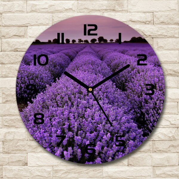 Round glass clock Lavender field