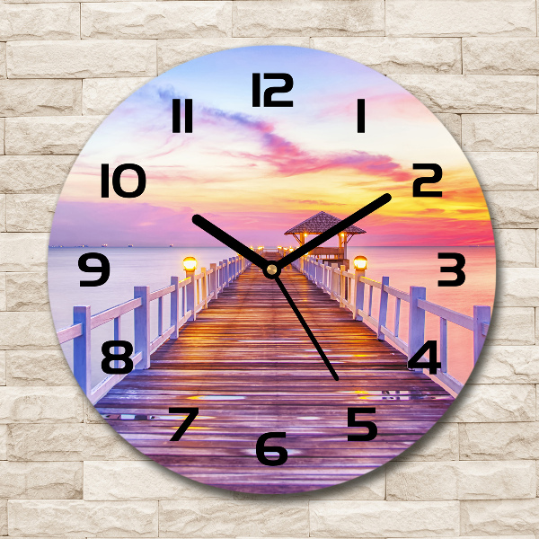 Round wall clock Wooden pier